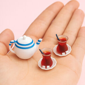 3'Lü 2 Çay Bardağı ve 1 Çaydanlık– Mini Minyatür Aksesuar ve Diorama Dollhouse Telefon Süsü
