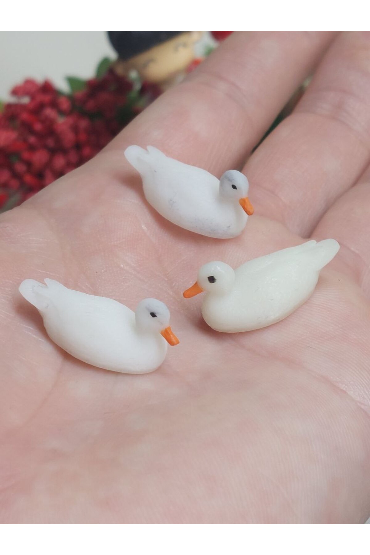 3'lü Mini Beyaz Ördek Teraryum Obje Teraryum Süs Saksı Süs Minyatür Obje Aksesuar
