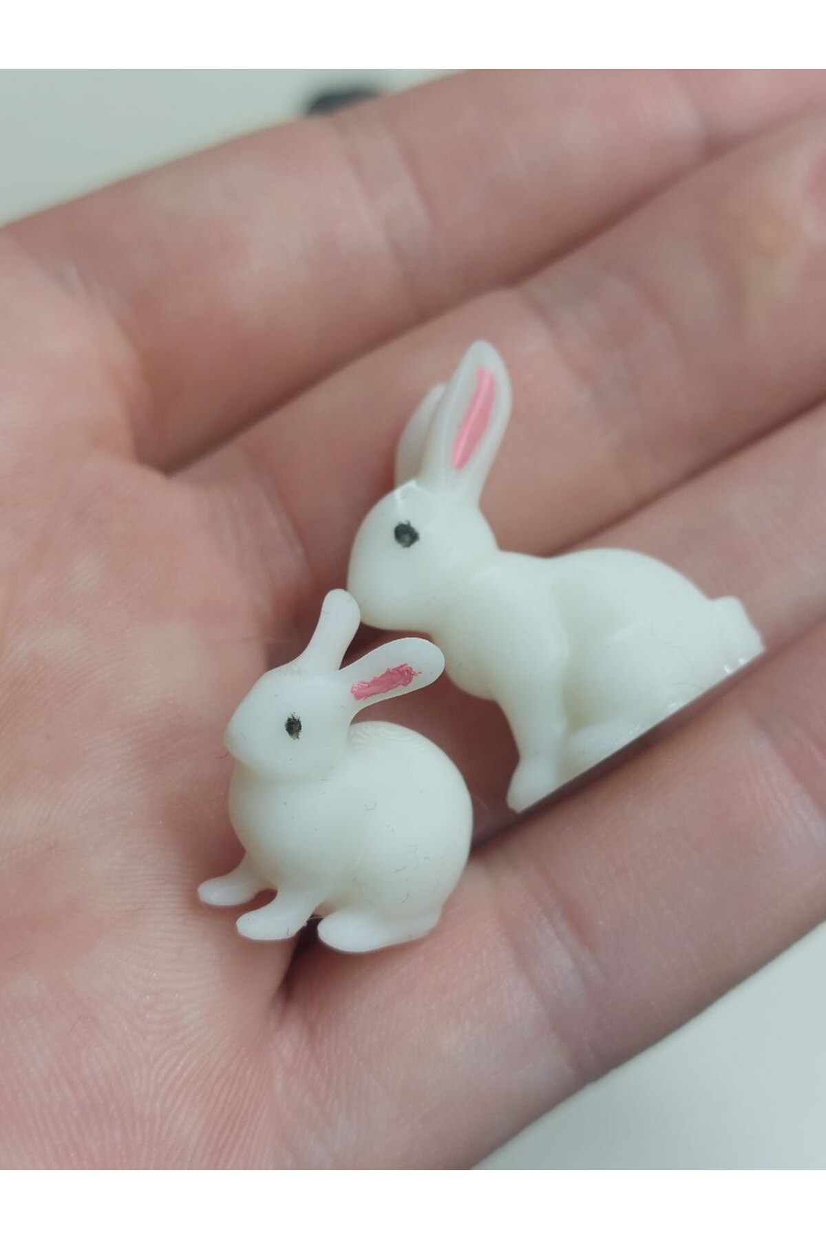 2'li Mini Tavşan Teraryum Süsü - Organik Plastik Biblo Dekoratif Obje - Görsel 4